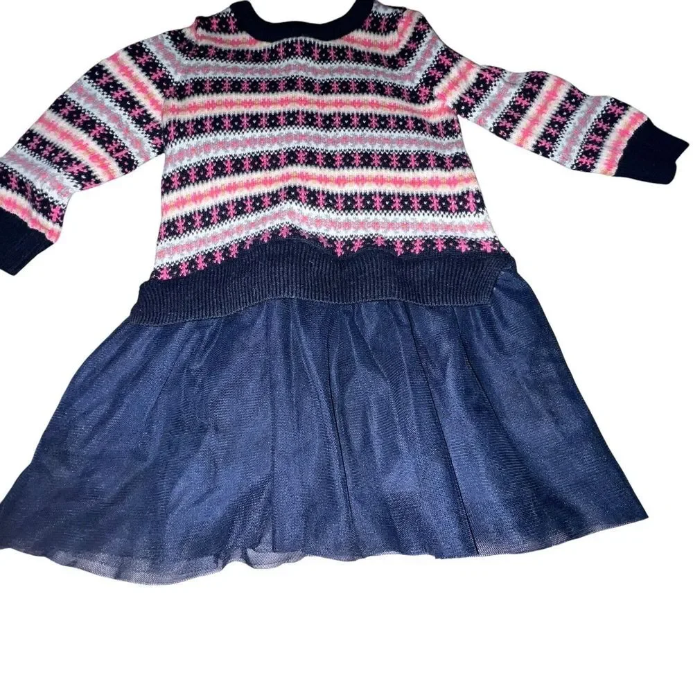 Baby Gap Girl 18-24M Wool Blend Sweater Dress Long‎ Sleeve Navy Blue Fair isle